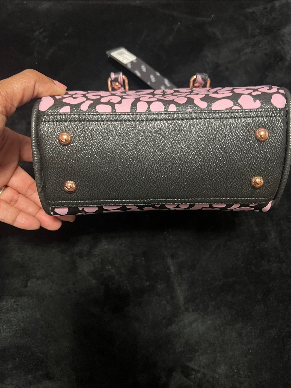 Von Dutch Black and Pink Leopard Dome Crossbody Satchel - Picture 2 of 4